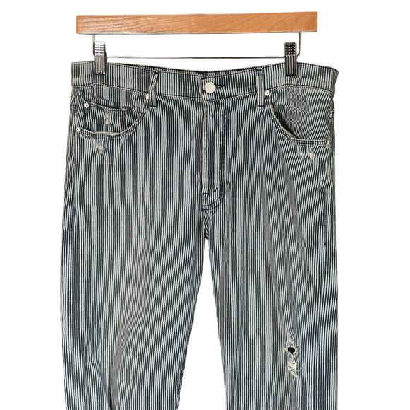 MOTHER The Vagabond Crop Jeans - On The Road Destroy Size 28 Blue white stripe - Picture 9 of 11